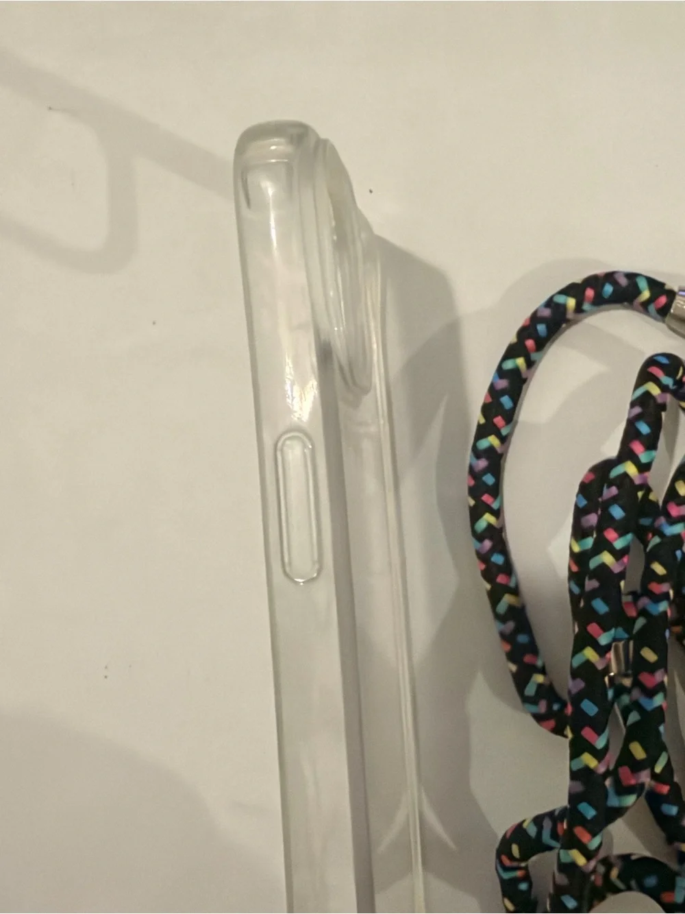 iPhone 14 Clear Phone Case with Black Multicolor Braided Strap - Universal